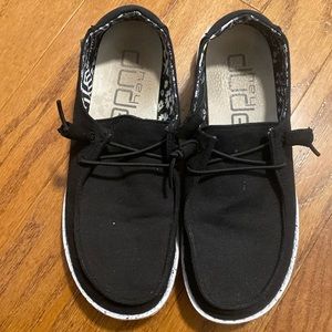 Hey Dudes, black with white & black sole, size 7.